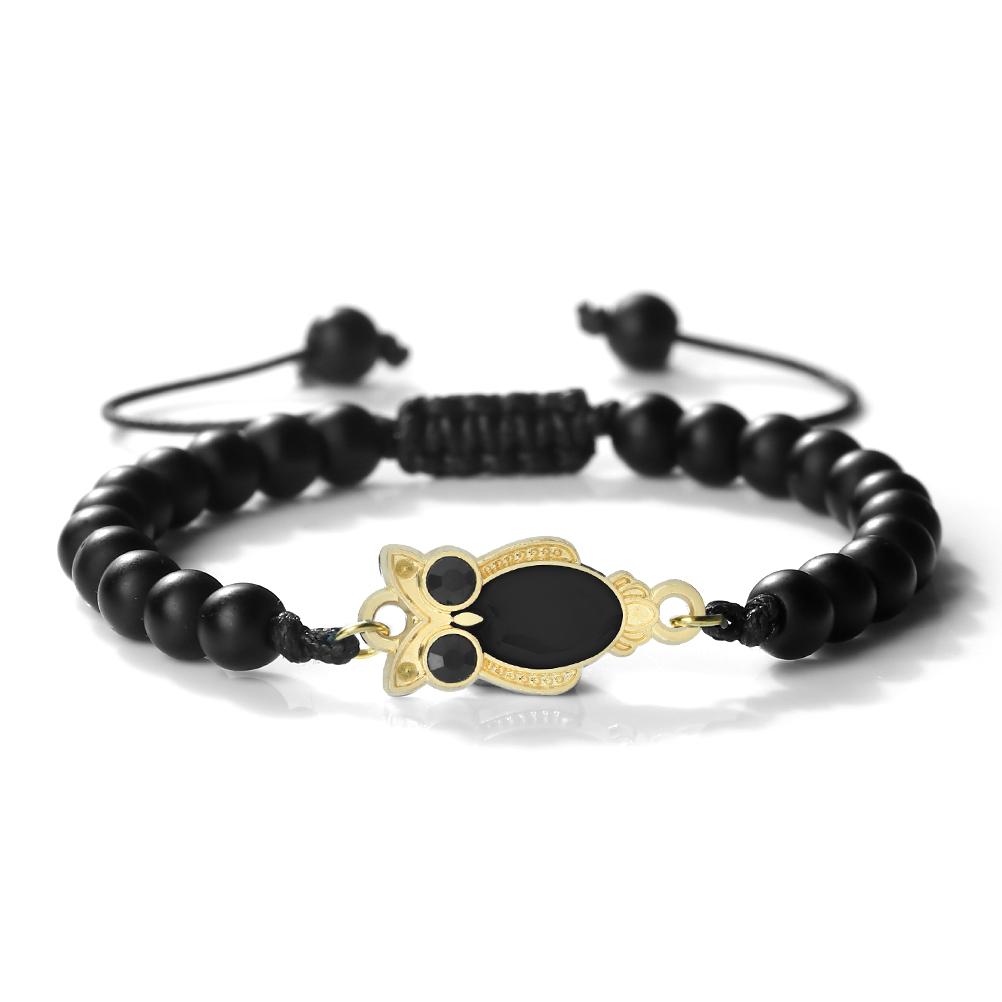 6 мм Кулон Сова Черный Матовый Браслет Для Мужчин Регулируемый Животное Шарм Браслет Бохо Готическая Бижутерия Идея Подарка Унисекс Изящный Аксессуар