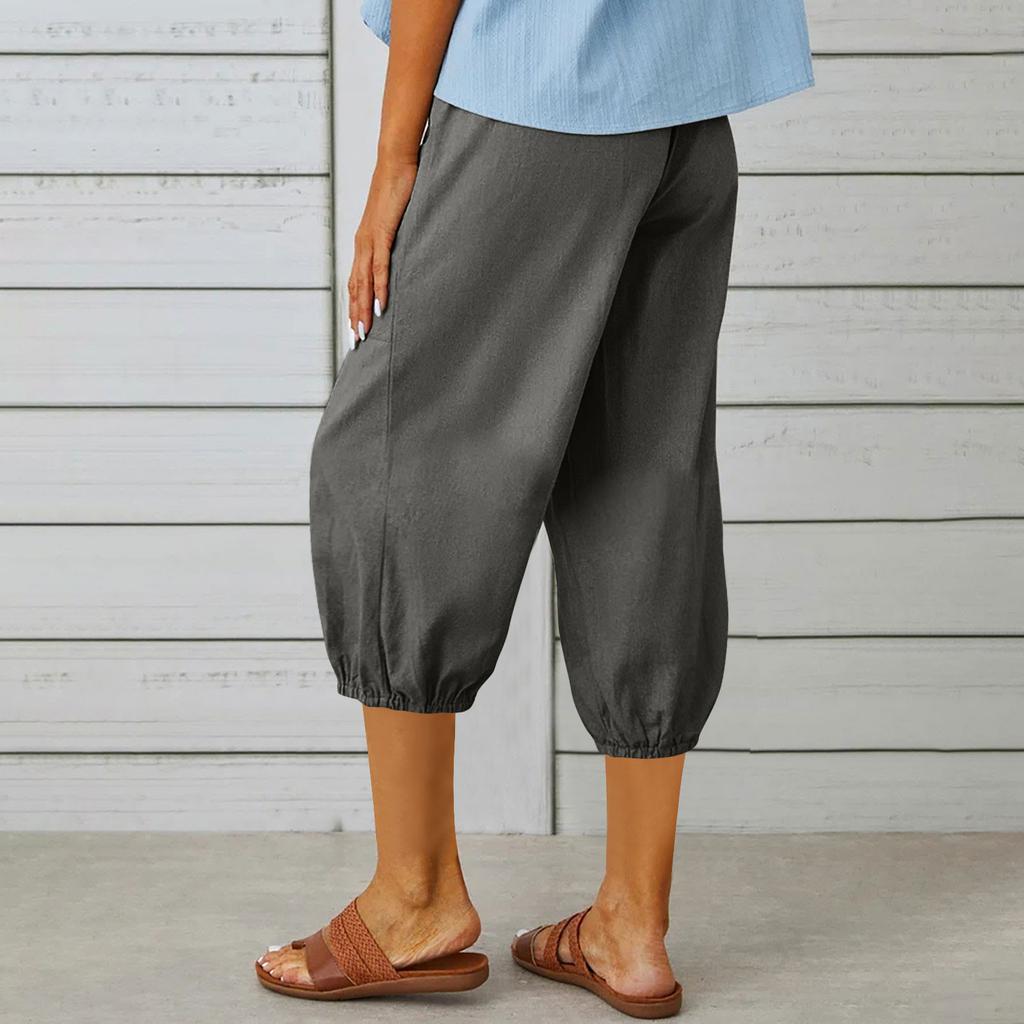 YYFS Women's Fashion Casual Solid Color Print High Waist Trousers Pants & Capris