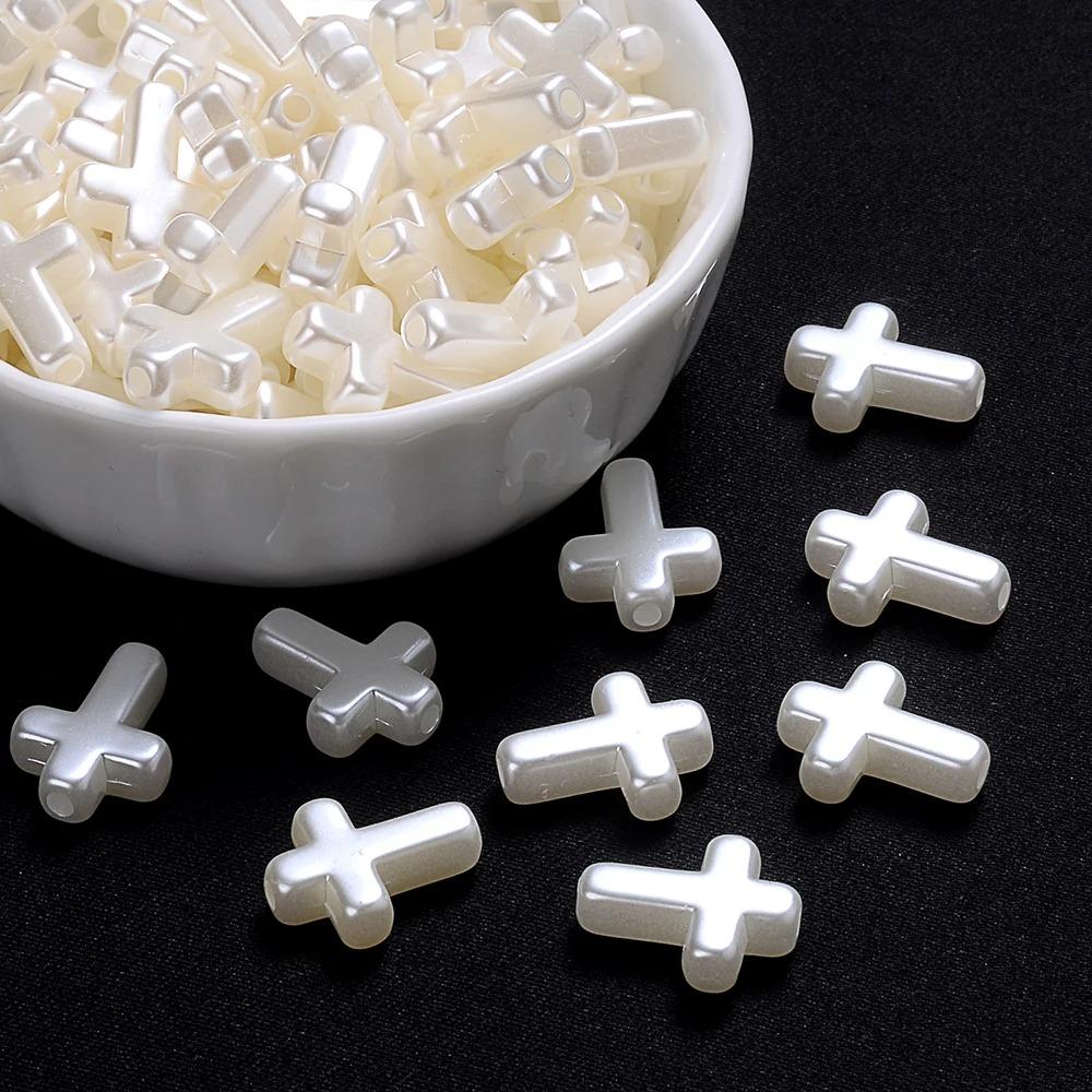 60pcs White Cross Loose Spacer Beads Handmade Bracelet Necklace Accessories Necklace