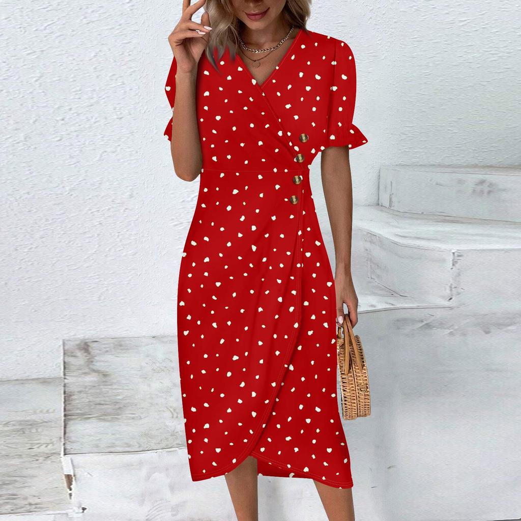 Beach Dresses For Women Spring Summer Elegant Wrap V Neck Floral Boho Dress Flowy Ruched Hawaiian Maxi Dress
