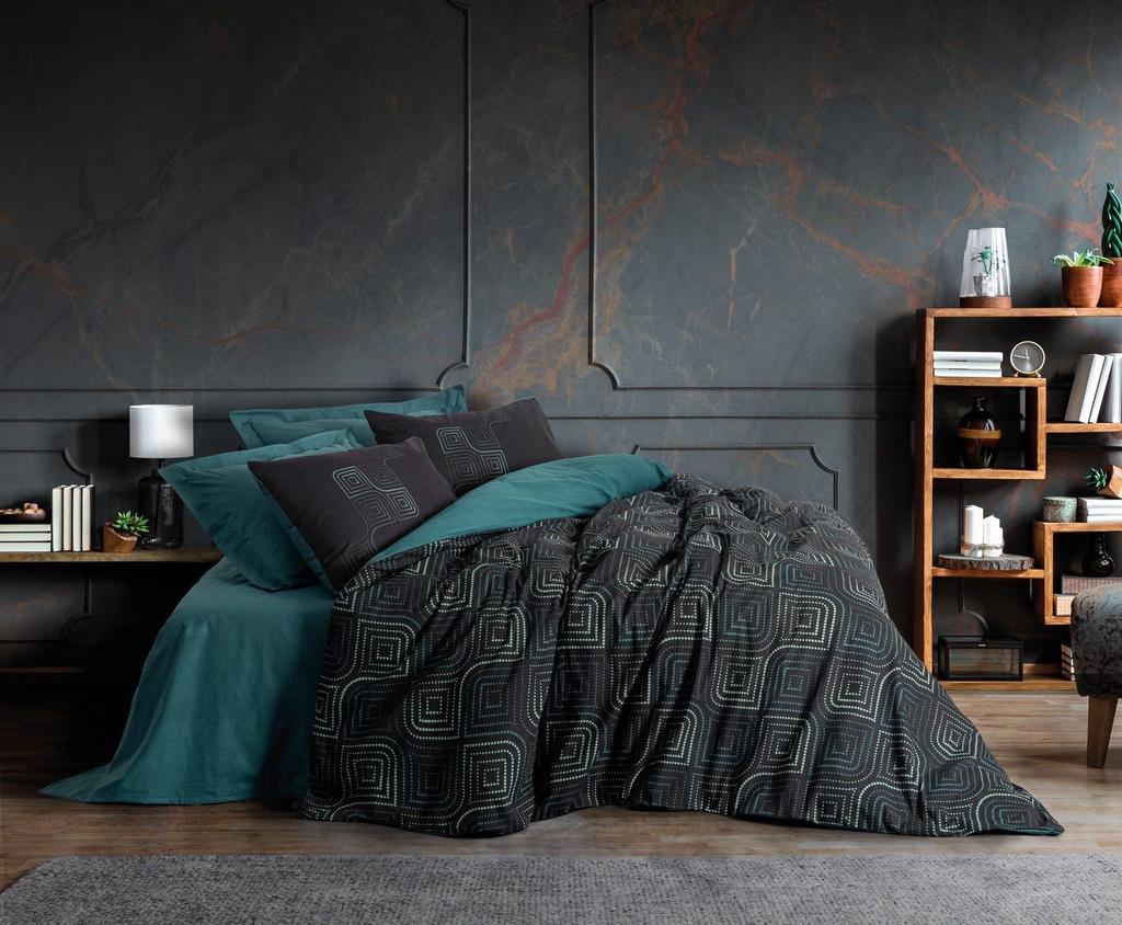 Parure de lit - 1 housse de couette 140 x 200cm + 1 taies d'oreiller 60 x 60 cm - 100% coton renforcé - Imprimé Bleu pétrole