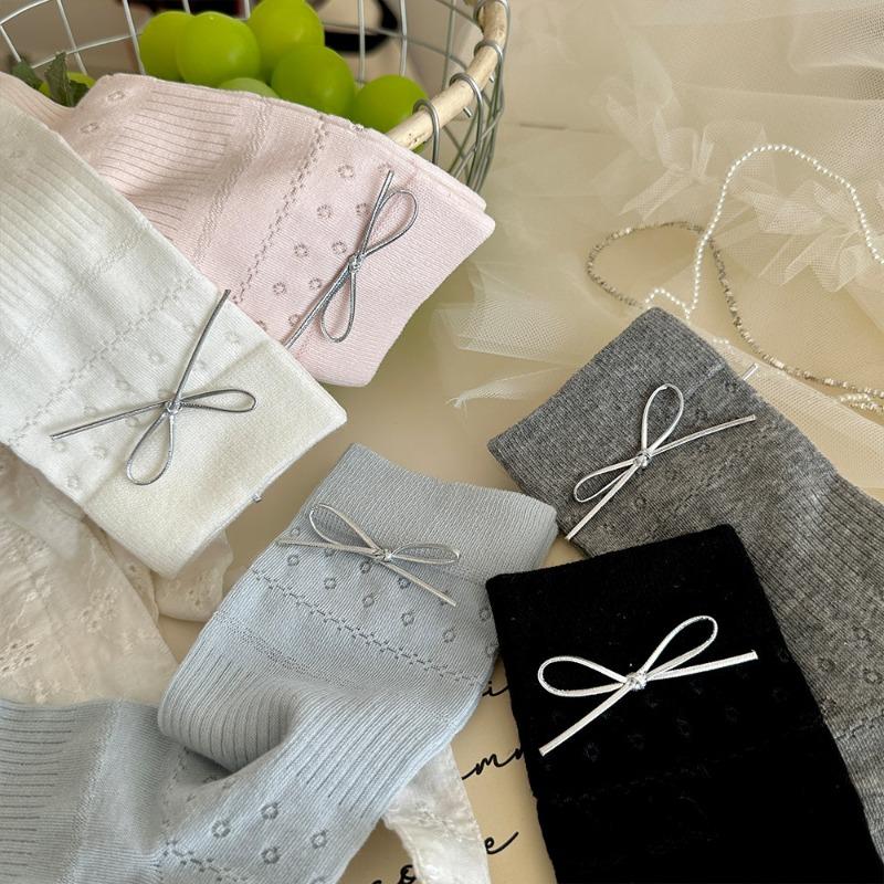 Женские весенне-летние милые сетчатые носки до середины икры с бантом