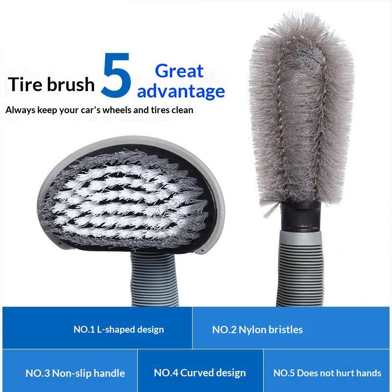 2Pcs Multifunctional Car Tire Brush Soft Bristle Wheel Cleaning Detailing Tools for Motorcycle Bike SUV Care