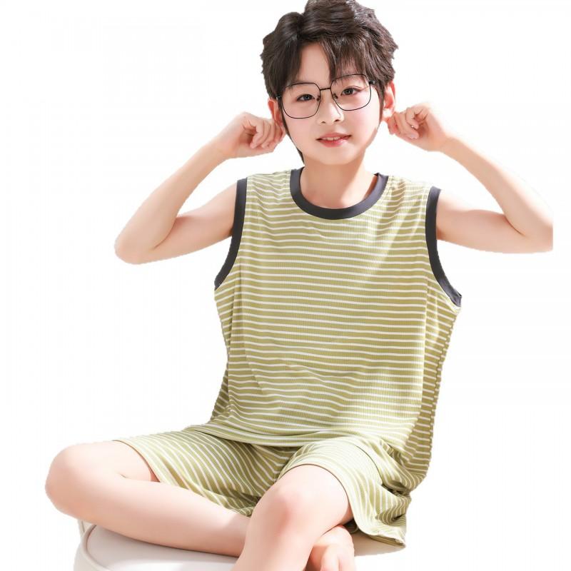 Boys Sleeveless Modal Pajama Set Lightweight Cartoon Print Home Wear Teens