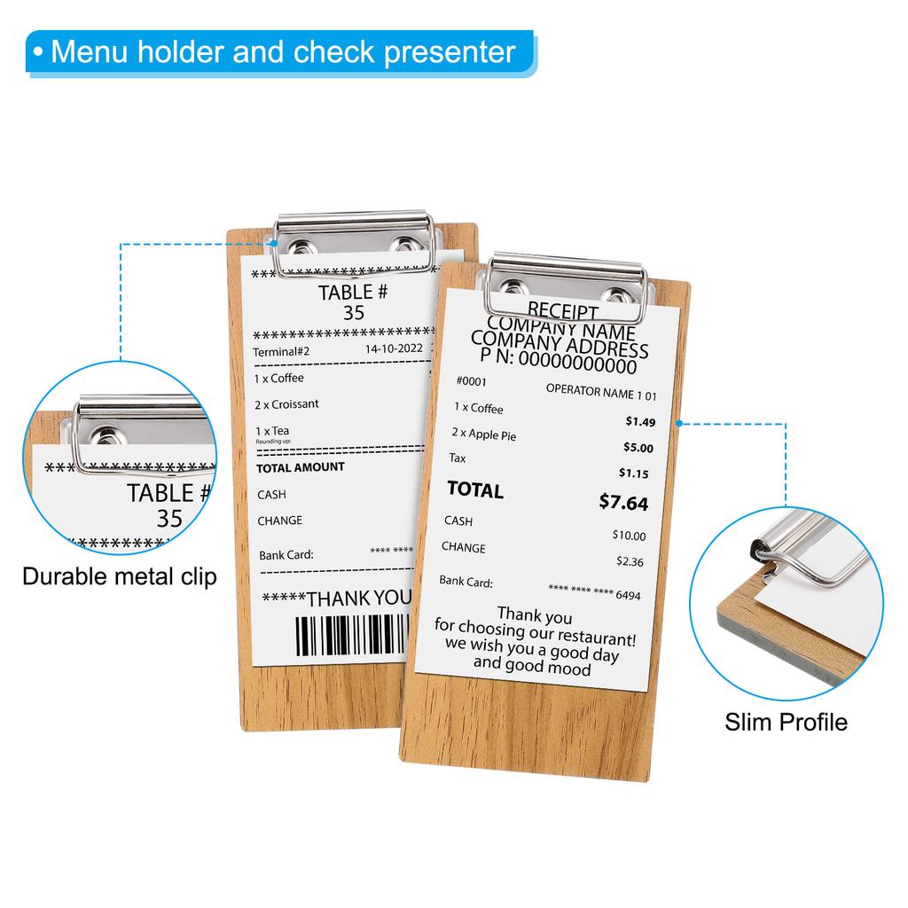 10/20Pcs Check Presenters for Restaurant Mini Clipboard Wood Check Holder Half Page Menu Holder for Restaurant Cafe Check Server