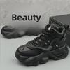 Мужские черные высокие ботинки Warrior: Дышащая, повседневная, толстая подошва, увеличивающая рост, амортизирующая, осенняя спортивная обувь для пап