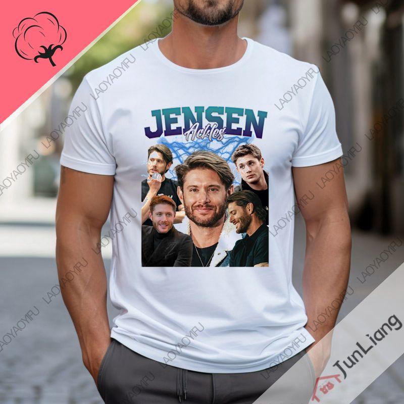Jensen Ackles Mens Classic Unisex Cotton Tshirt Classic Tee Summer Short Sleeve Baggy Top Streetwear
