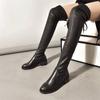 Мода 2025 Длинные кожаные сапоги Женские ботфорты Осенне-зимние новые сапоги-чулки на высоком каблуке