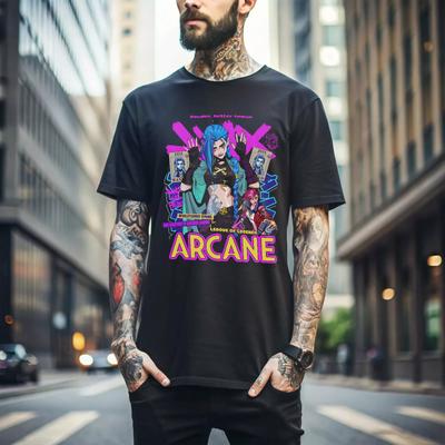 100% хлопок ТОПЫ УНИСЕКС ФУТБОЛКИ МУЖСКИЕ ЖЕНСКИЕ Футболка Jinx Arcane Японское Аниме Мультфильм Jinx Arcane Графическая Футболка Подарок 386