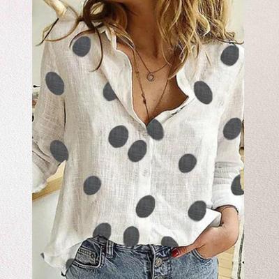 Женские футболки, топы, повседневные льняные рубашки с длинными рукавами и принтом в горошек для женщин, блузка