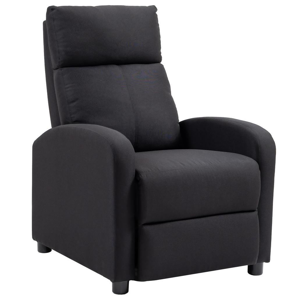 Padded Relax Armchair with 135 degrees Reclining Backrest and Pull-Out Footrest in Linen, 69x87x100.5 cm, Black