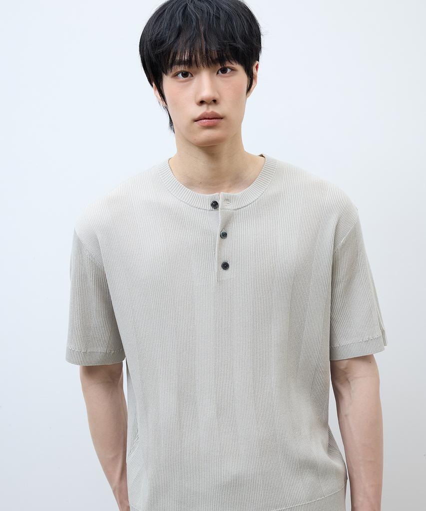 MINDBRIDGE [On] Texture Modification Henley Neck Short Sleeve Knit - 3 Colors