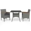 3 Piece Outdoor Dining Set Grey Poly Rattan & Acacia Wood