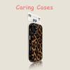 For iPhone 17 16 15 14 13 12Case Brown Leopard Leather Texture MagSafe Shockproof Electroplated Metal Buttons Protective Cover