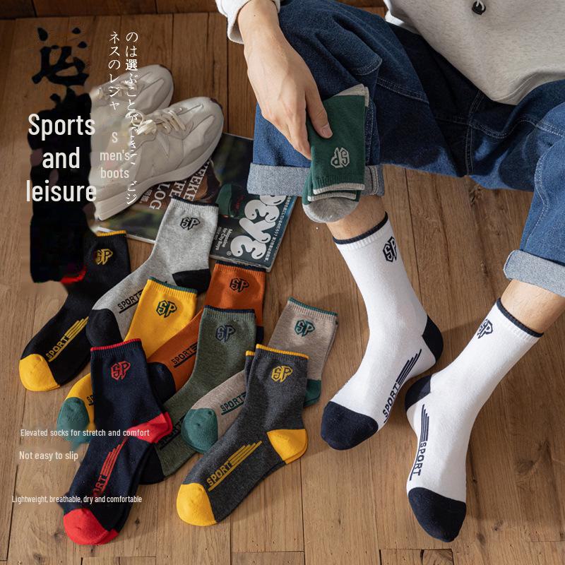 Модные корейские мужские спортивные носки средней длины, впитывающие пот, для осени и зимы