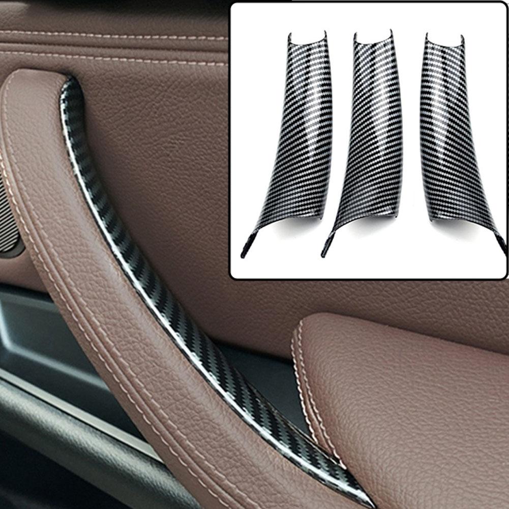 Car Door Pull Handle Cover Set 3 Pieces for BMW X5 E70 X6 E71 E72 2007 2014 Interior Carbon Texture ABS Material