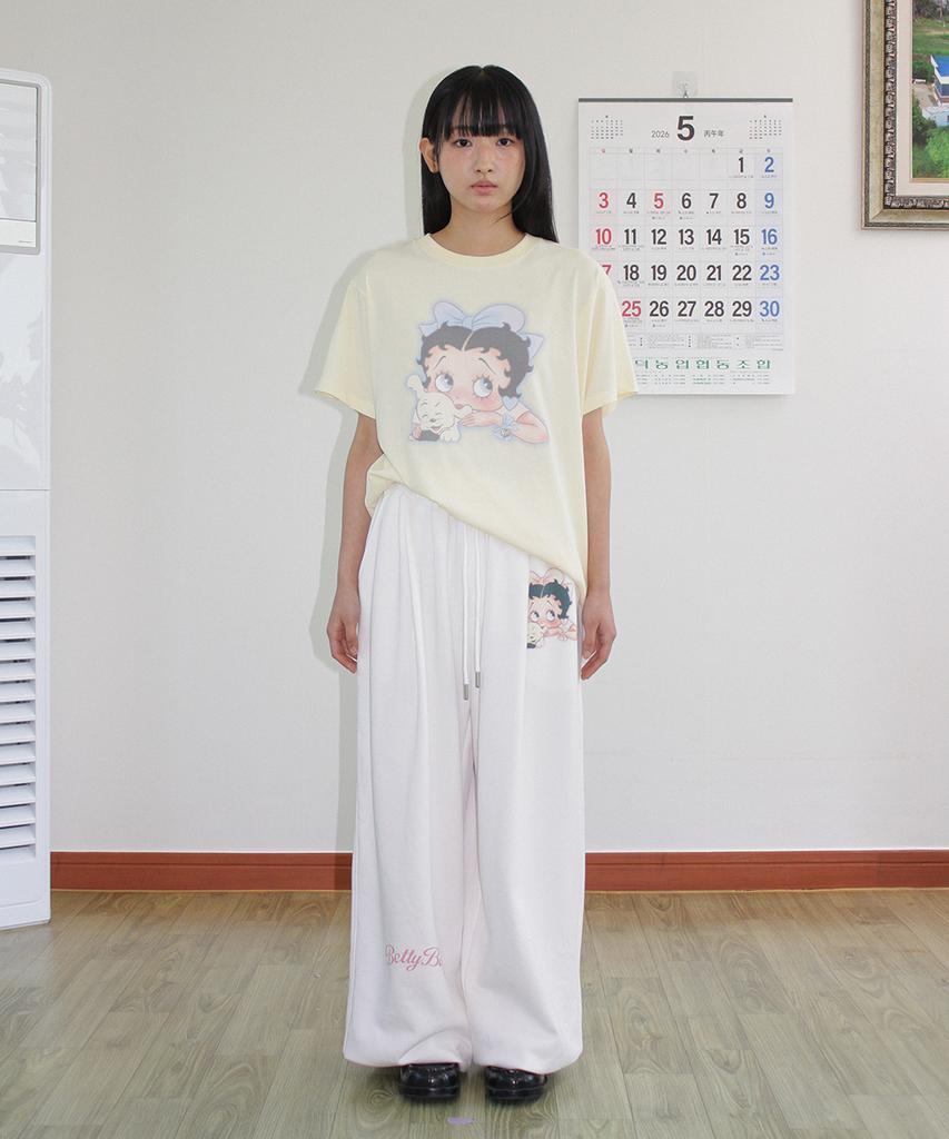 RONRON Betty Boop Lettering Sweat Jogger Pants White