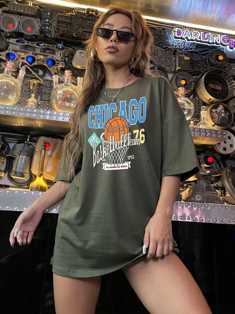 Женская летняя футболка из мягкого хлопка с принтом Chicago Basketball Club 76, уличная одежда, бренд, короткий рукав, дышащая, оверсайз