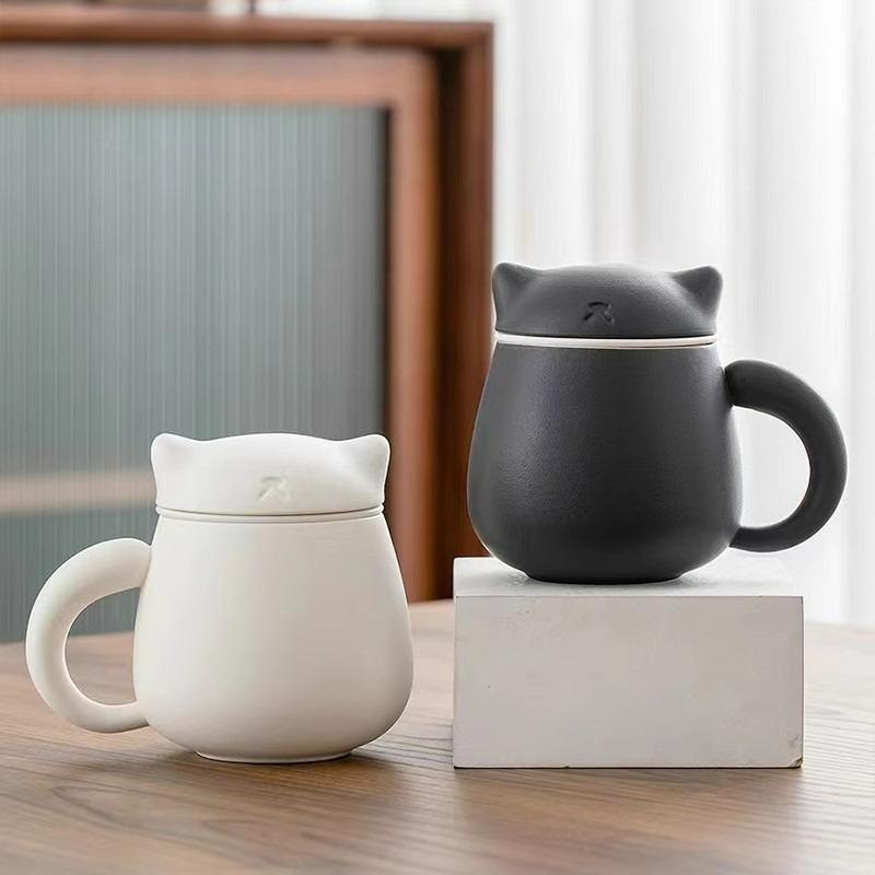 Creative Lucky Cat Ceramic Cup with Lid Single Person Portable Water Cup Filter Household Office Utensils Drinkware Gift New