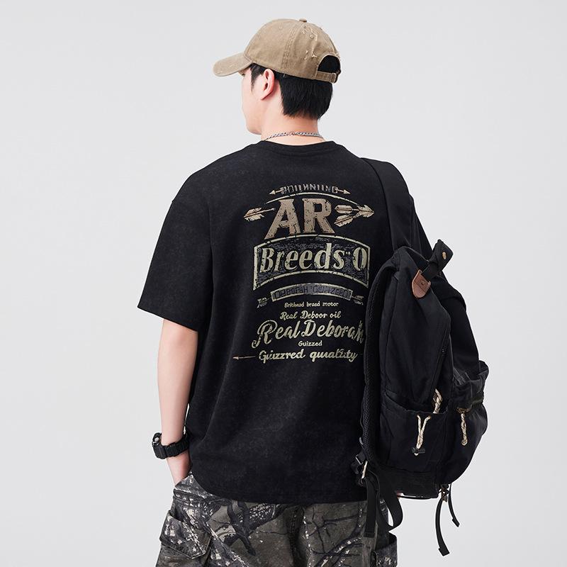 Retro Short-sleeved T-shirt for Men In Summer New Heavy Cotton Loose Large-size Half-sleeved Top