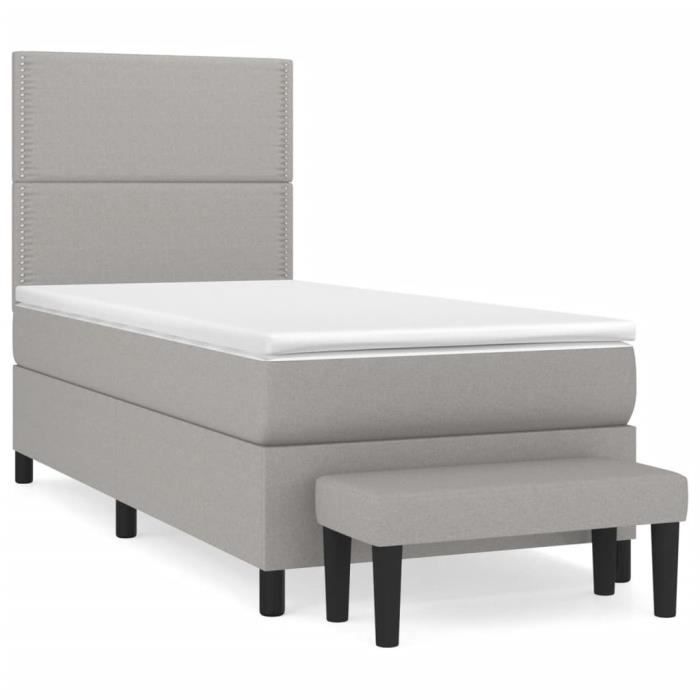 3136485 vidaXL Divan Bed with Mattress Light Grey 90x200 Cm Fabric