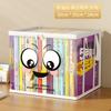 Large Square Book Storage Bag PVC Transparent Lid Design Storage Box Zipper Joyful Face Pattern Organizer Bin Home Organization
