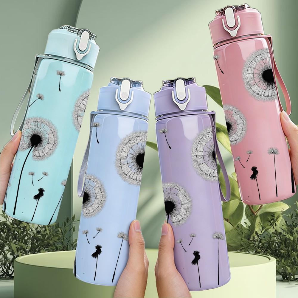 1PC Dandelion Seed Floral Texture 750ml Color Plastic Sports Water Bottle Leakproof Flip Straw Lid For Sports Office Home Use
