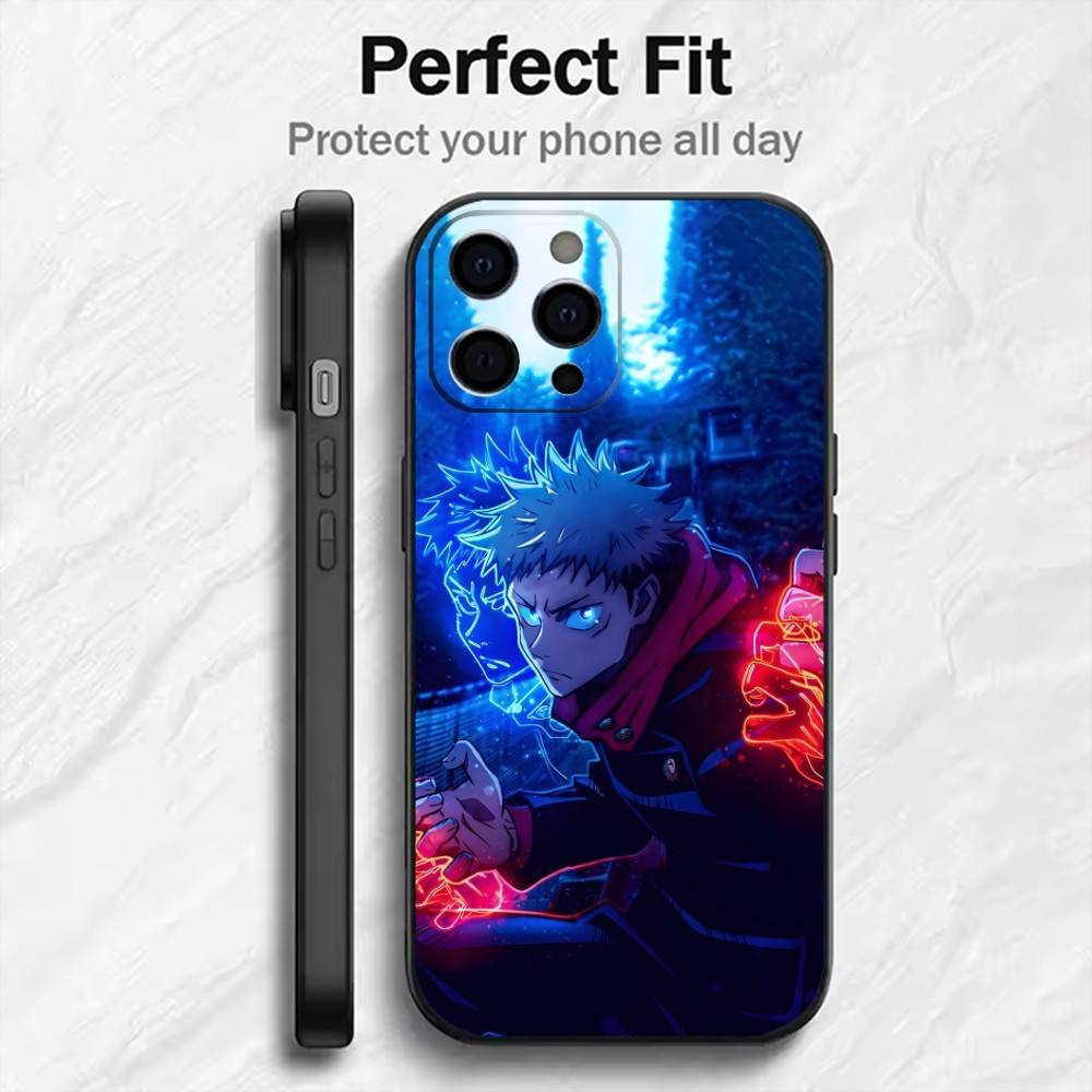 JJK Экшн Аниме Ю-Юдзи Чехол для Телефона Для iPhone17,16,15,14,13,12 Plus,Max Мягкий Силикон Черный Чехол