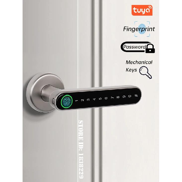 KAK Smart Fingerprint Door Lock Black Biometric Door Lock Password Keyless Entry Door Lock with Handle Security Door Hardware