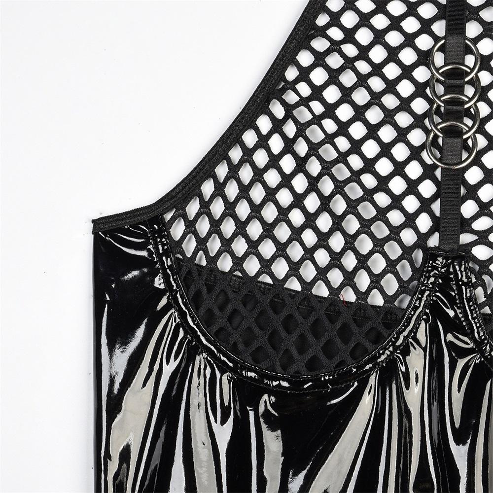 Aduloty Женское нижнее белье, сексуальное, из искусственной кожи, из лакированной кожи, в сетку, с шеей, пончо, юбка с подвязками, боди, одежда, перспективный комплект нижнего белья