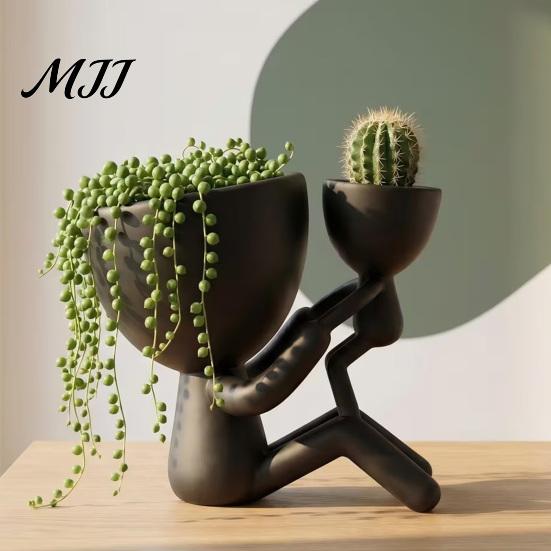 Украшение "Мать и ребенок обнимаются", 3D-печатный кашпо-обнимашка, Современный минималистичный двойной мини-горшок для суккулентов на подоконник, Настольная скульптурная