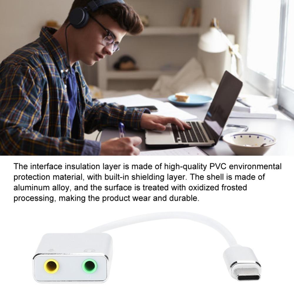 3.5mm Female Type-C to 3.5mm Audio Adapter 7.1 Channel USB Audio Splitter USB Sound Card Gaming
