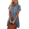 Fashion Womens Summer Sexy Button Cuff Short Sleeve High Waist Denim Dress