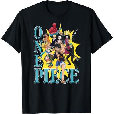 Футболка с коллажем персонажей и групповым фото из аниме One Piece