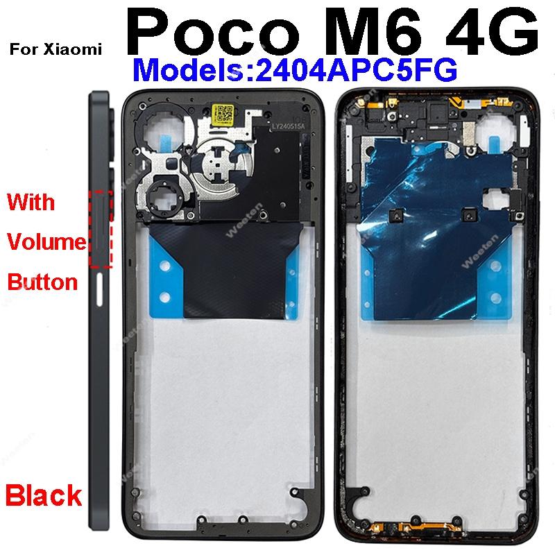 Пластиковая рамка дисплея для Xiaomi Poco M6 M6 Pro 4G 5G, средняя рамка, держатель, крышка с кнопками громкости, запасные части для ремонта