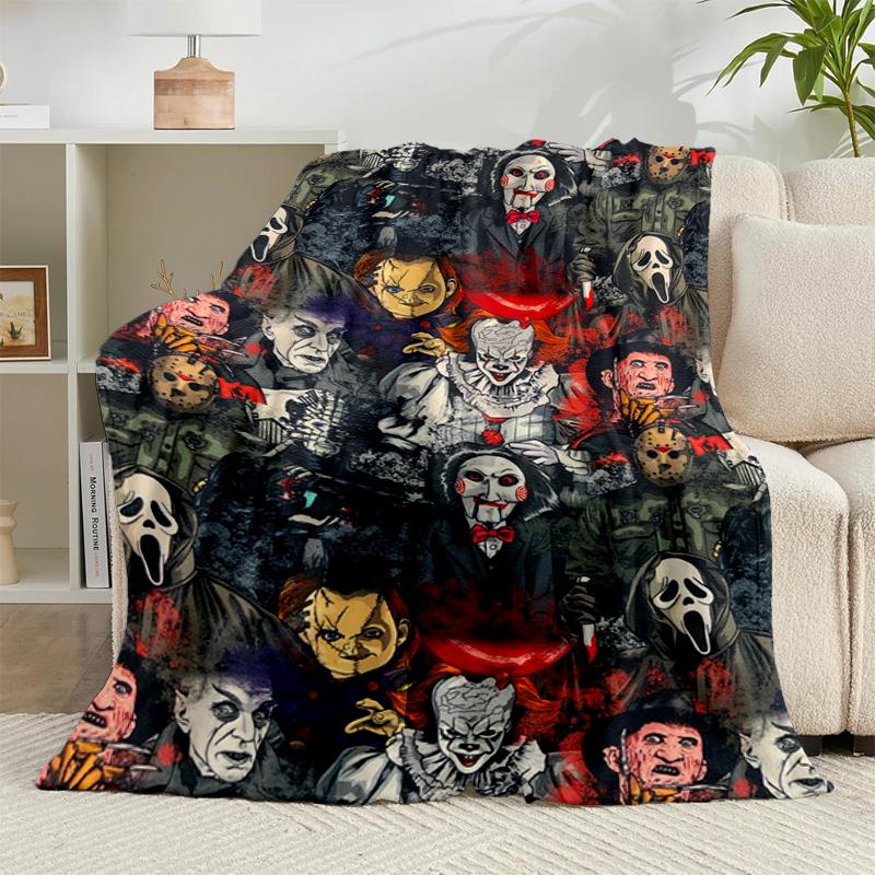 1PC Horror Movie Characters Flannel Blanket Gift, Suitable for Both Men And Women, Soft Ideal for Beds And Sofa, Birthday Or Christmas Gift