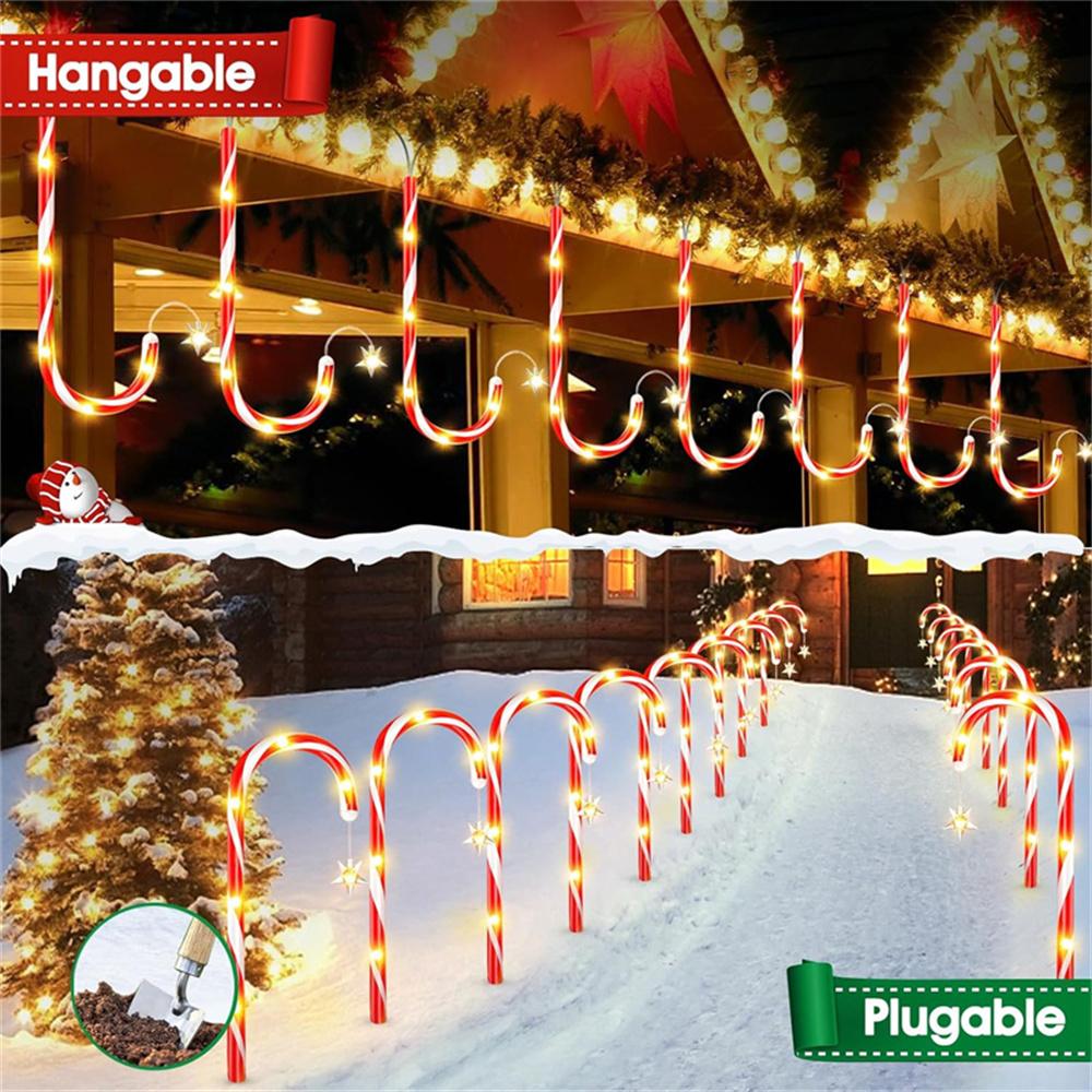 Solar-Powered Candy Cane Lights 4in1 8 Lighting Modes Outdoor Christmas Decoration for Lawn Yard Garden Xmas Tree Lights