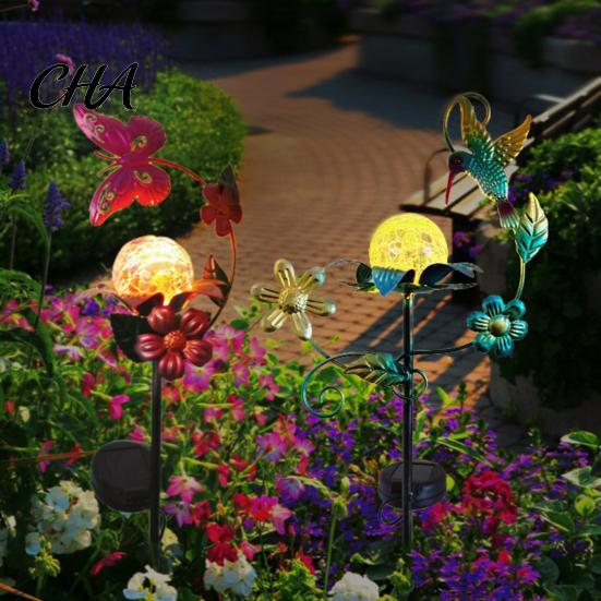 Decorative Landscape Stakes for Garden Solar Glass Cracked Ball Light, Butterfly Hummingbird Metal Bee Decor Balcony Stake Waterproof Outdoor