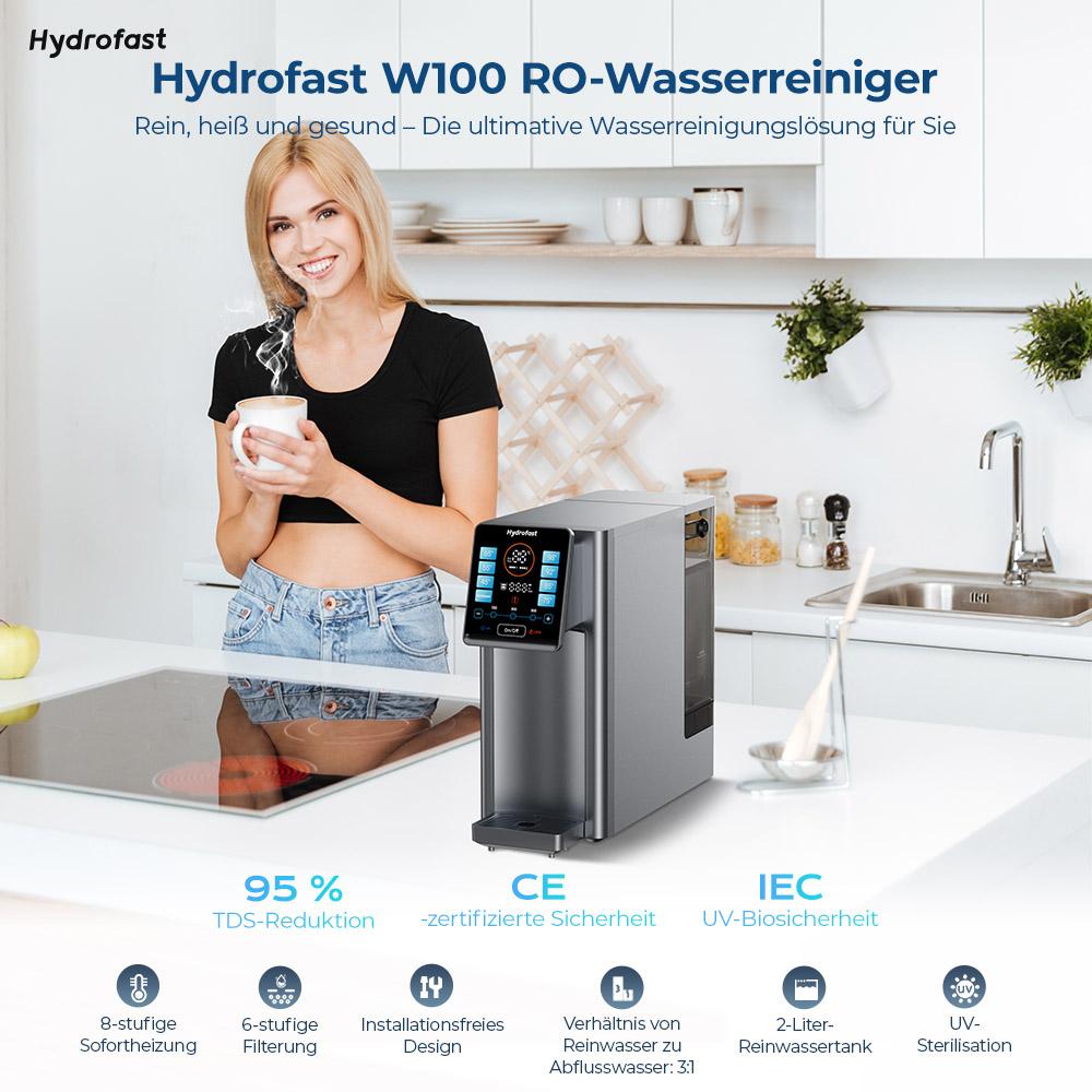 Настольный фильтр для воды Hydrofast W100, 8 температур (горячая и комнатная) – с композитным фильтрующим элементом HF03 для W100