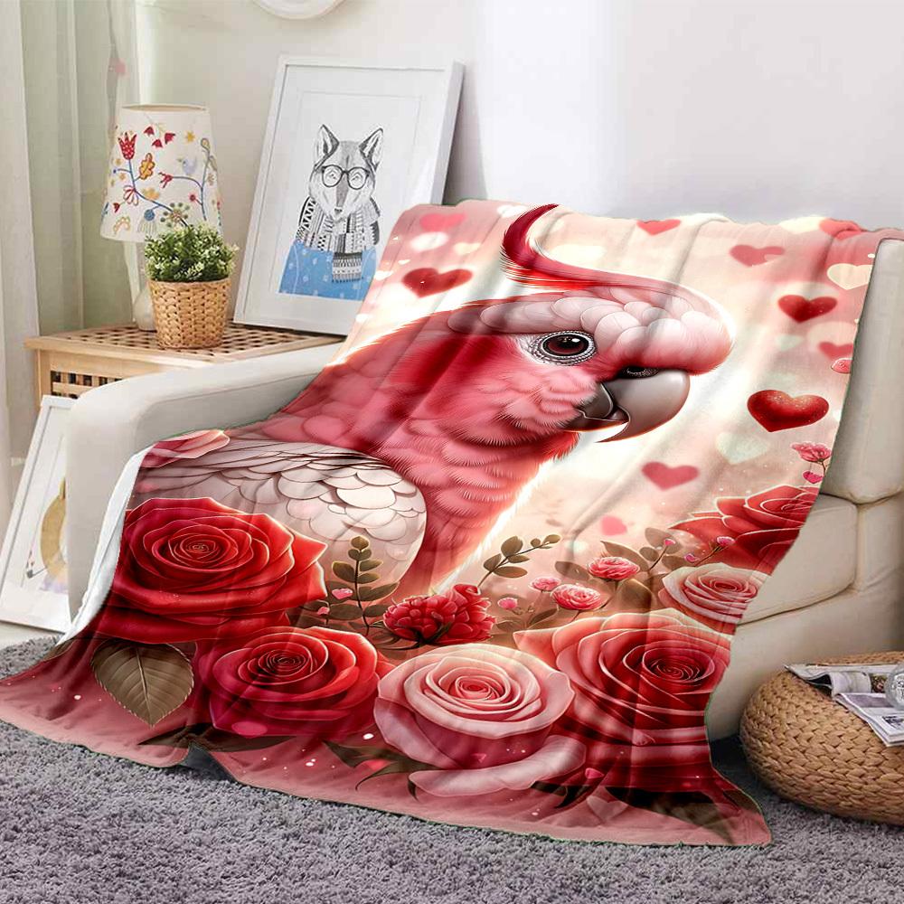 1pc Pink Parrot Blanket Lightweight Blanket Throw Blanket For Sofa, Bed, Travel, Camping, Livingroom, Office, Couch, Chair yy251010068