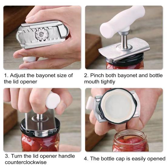 Jar Opener Adjustable Stainless Steel Lid Opener Easy Twist Gear Design Can Opener with Ergonomic Handle