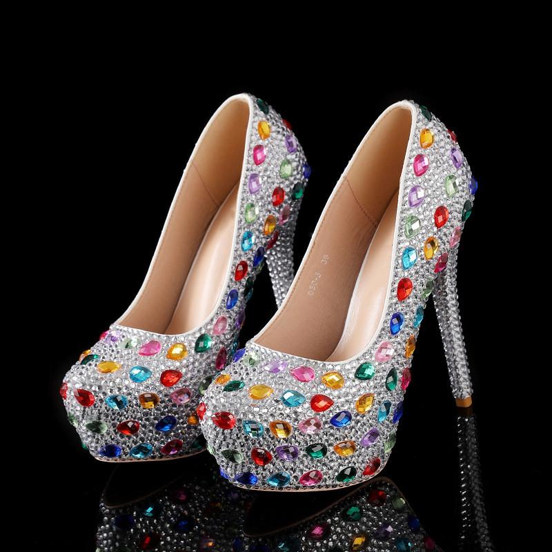 Роскошные туфли-лодочки с бриллиантами и стразами, женские, на платформе и танкетке, на ультравысоком каблуке 14 см, праздничные туфли, модные свадебные туфли для невесты