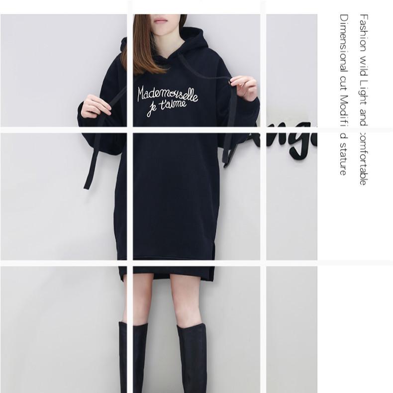 Autumn and Winter New Dress Women's Pullover Embroidery Medium and Long Letters Fleece Thickened Sweater Skirt Women