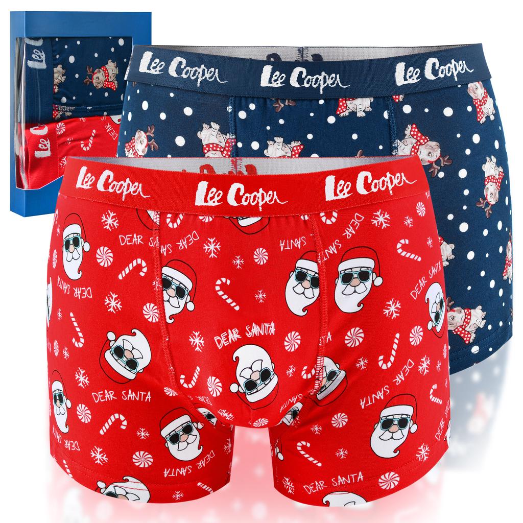 Lee Cooper Bokserki Męskie Świąteczne 2 Sztuki Bawełna Wzór Mikołaj