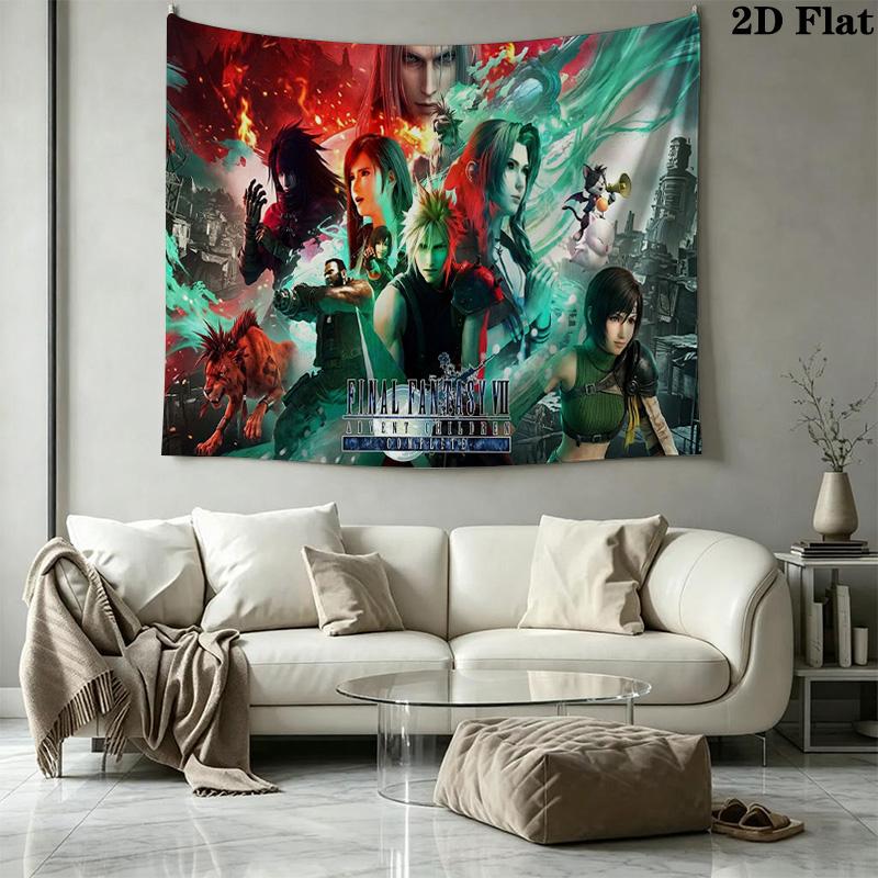ffvii Game Wall Tapestry Aesthetic Wall Hanging Printed Fabric Blanket Decorative Tapestries for Bedroom Living Room Home Decor
