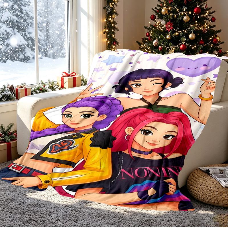KPop Demon Hunters Pattern Blanket for Home Decoration, Bed, Sofa, Car Travel, Camping, Suitable for All Seasons, Birthday Christmas Gift