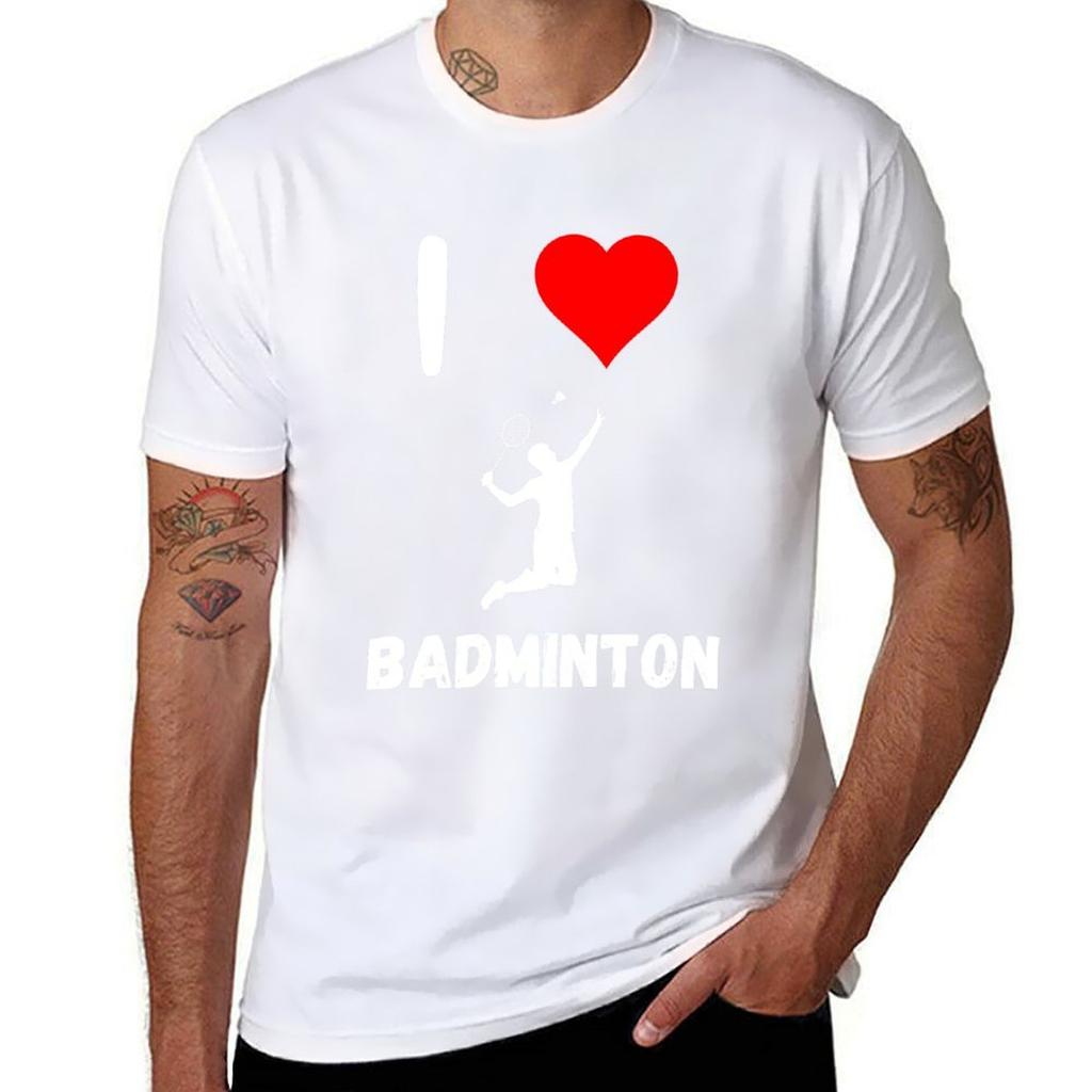 I love Badminton red heart Badminton passion racquet smashing TShirt Big and Tall Gym TShirt