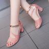Summer Fish Mouth Fashion Chunky Sandals Women's Medium with A Line Buckle 100 Network Red Casual Women's High Heels