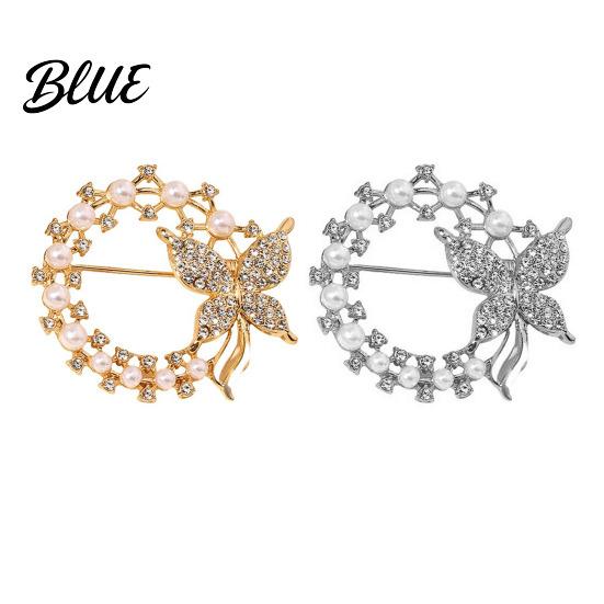 Faux Pearl Rhinestone Brooch Anti-Exposure Round Women Shape with Rhinestones