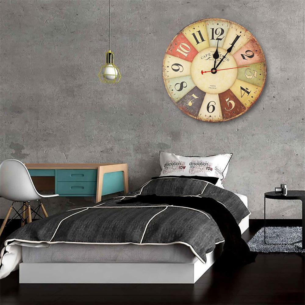 Silent Movement Quartz Wall Clock 12 Inch Retro Wall Clock Colorful Wooden Wall Clock Wall Mount